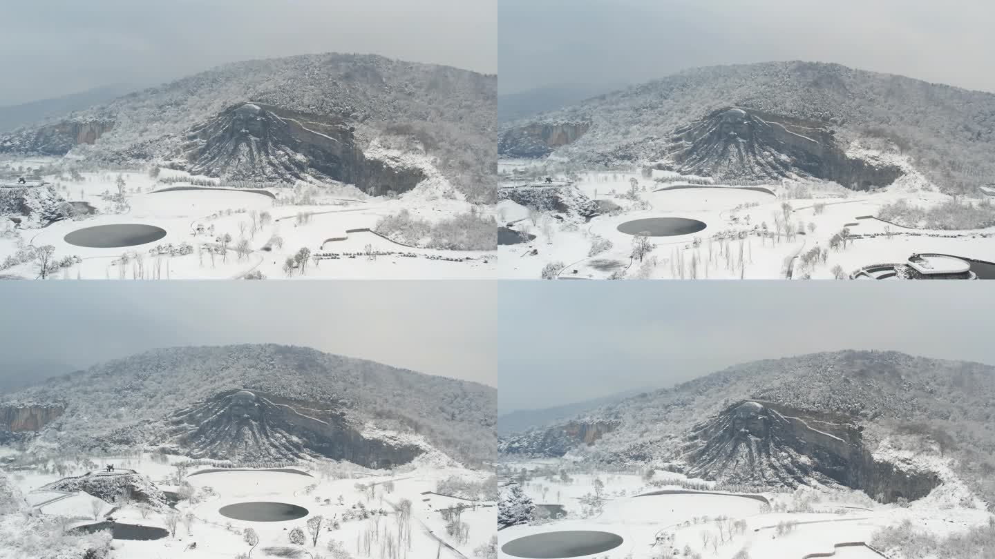 湖北襄阳伏羲山体石雕4K雪景航拍