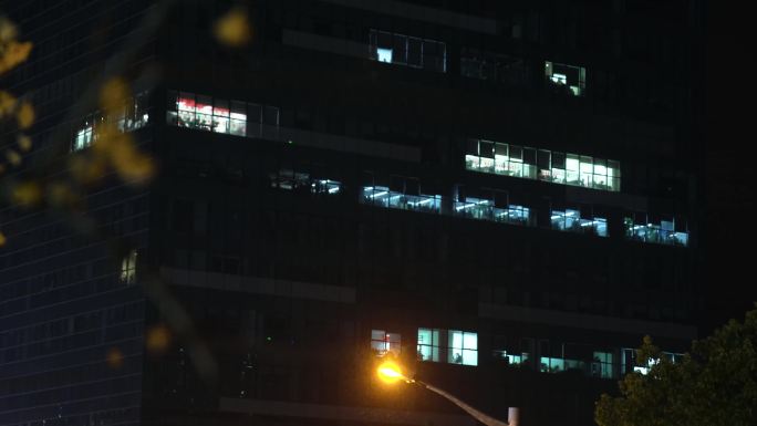 原创4K 办公楼夜景 加班族  城市夜景