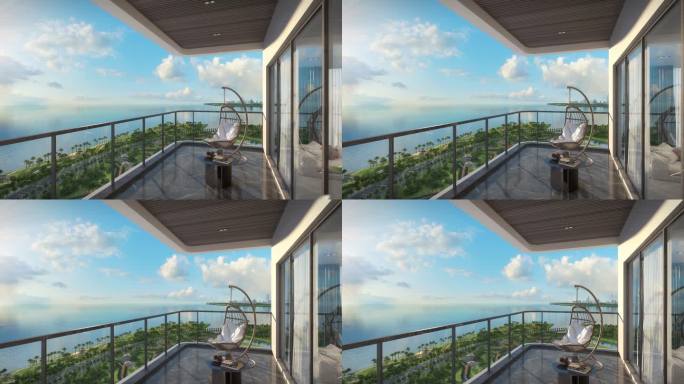 三维渲染高端阳台看大海景