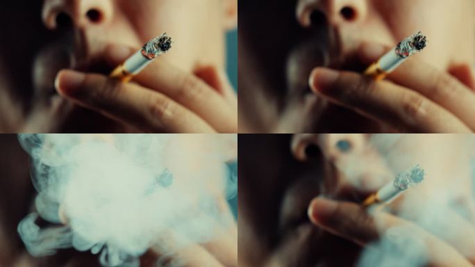 有烟瘾的男性抽烟缓解精神压力