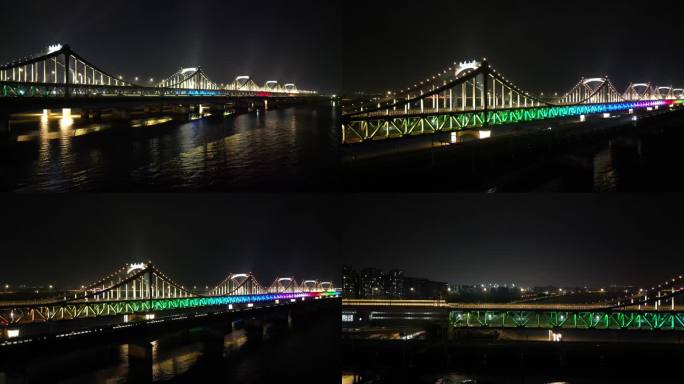 杭州彭埠大桥夜景  公铁两用钢铁桥
