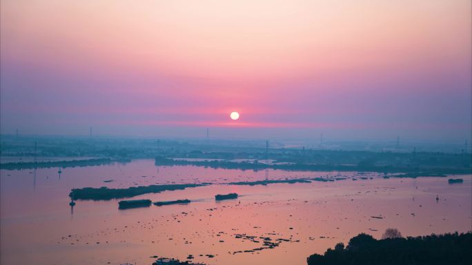 日出延时太阳东升湖边日出