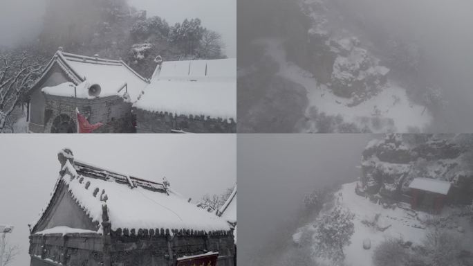 风雪中的山顶建筑