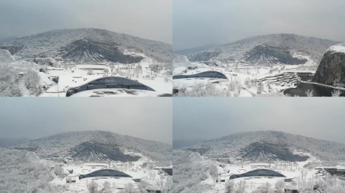 湖北襄阳伏羲山体石雕4K雪景航拍，雪景