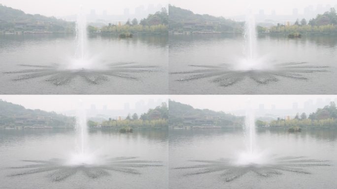 湖里单独的一支喷泉