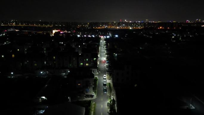 远眺城区 郊区公路夜景航拍