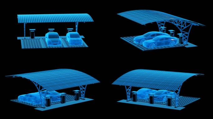 蓝色科技线条新能源停车场充电通道素材