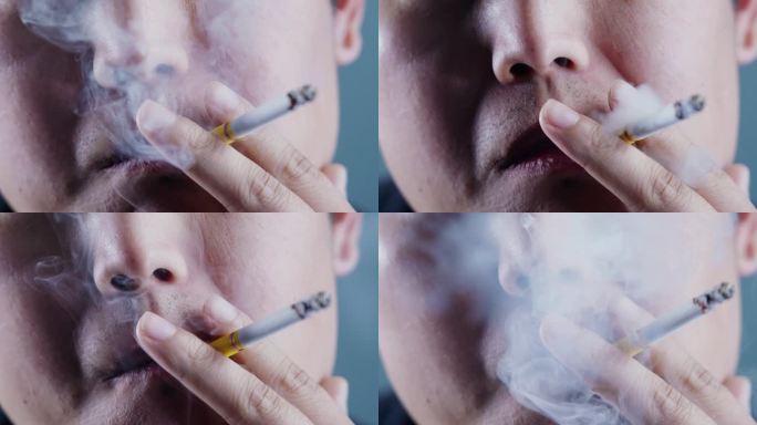 男人吸烟抽烟烟雾忧郁深沉压力烟雾笼罩
