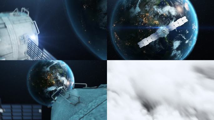 卫星穿梭云层卫星穿越云层地球俯冲4k
