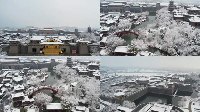 中国唐城航拍，航拍襄阳唐城，唐城雪景素材