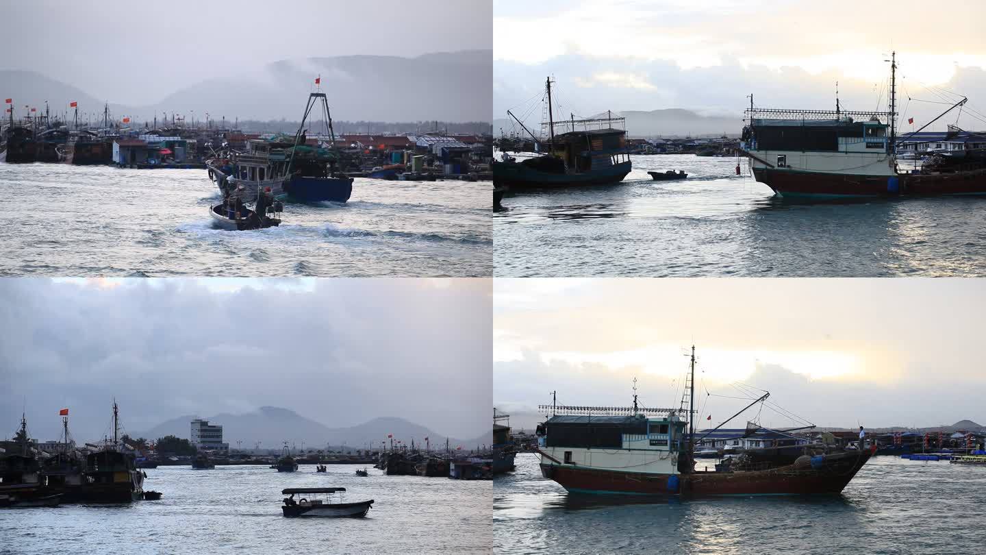 海南岛渔港清晨出海的渔船 近景 合集