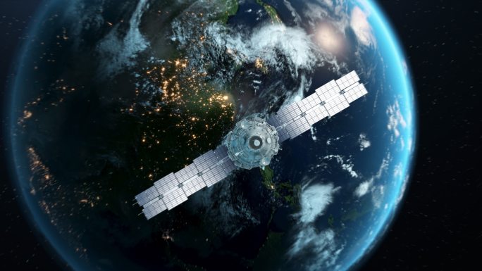 卫星穿梭云层卫星穿越云层地球俯冲4k