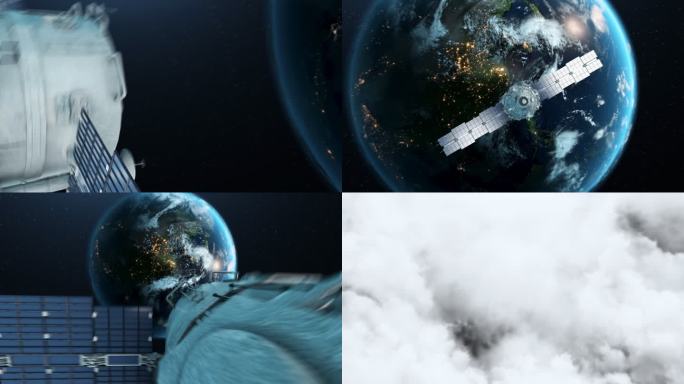 卫星穿梭云层卫星穿越云层地球俯冲4k