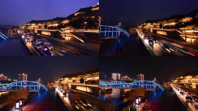 兰州中山桥夜景大范围延时摄影