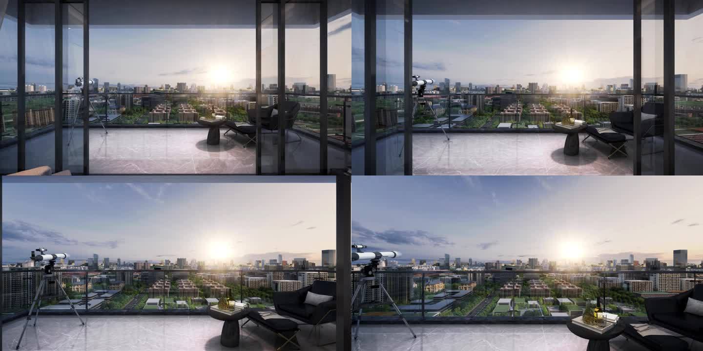 三维高层住宅客厅阳台景观动画