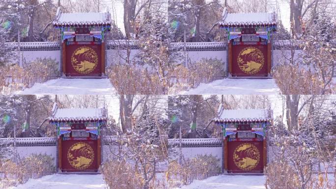 冰雪覆盖酒泉公园西汉胜迹古建筑升格镜头