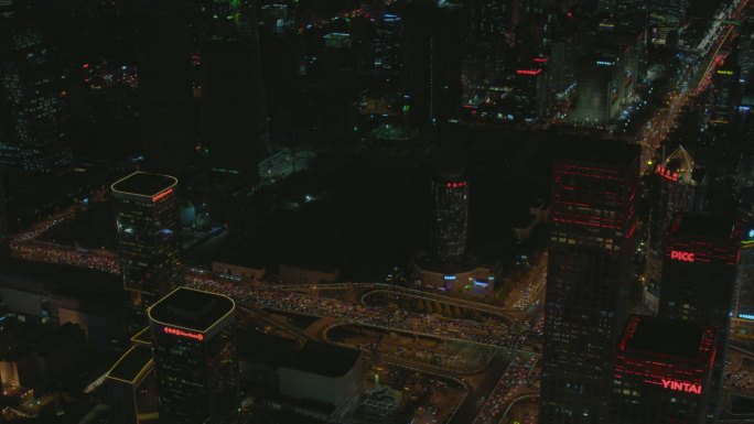 北京核心区CBD夜景航飞