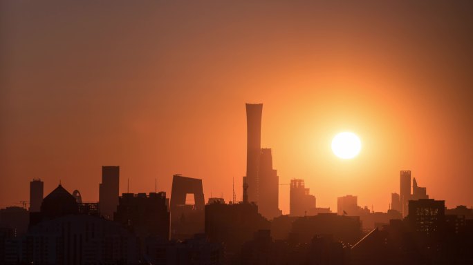 北京国贸cbd 央视大楼 日出 延时