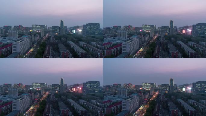 北京中关村俯拍全景 雾霾 傍晚亮灯 延时