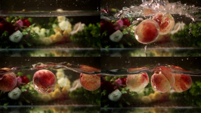 水中的桃子毛桃水蜜桃久保桃子