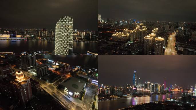 上海滨江夜景航拍