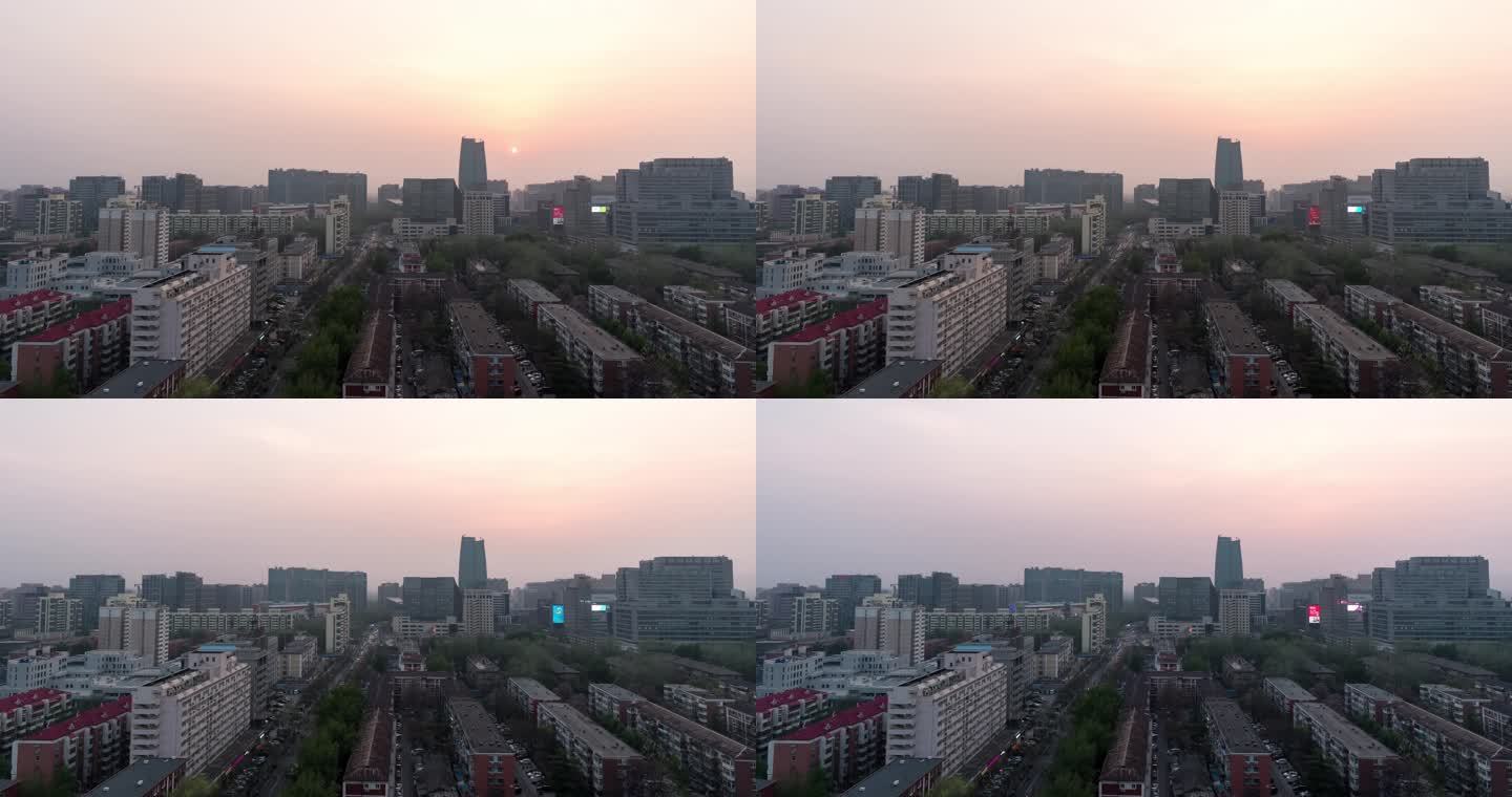 北京中关村俯拍全景 雾霾 日落 延时