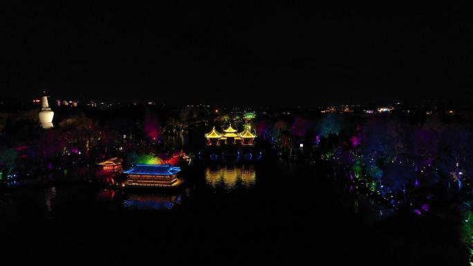 扬州瘦西湖夜游灯光秀航拍原创4K