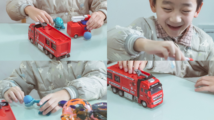 儿童玩玩具消防车