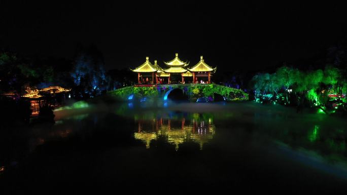 扬州瘦西湖夜游灯光秀航拍原创4K