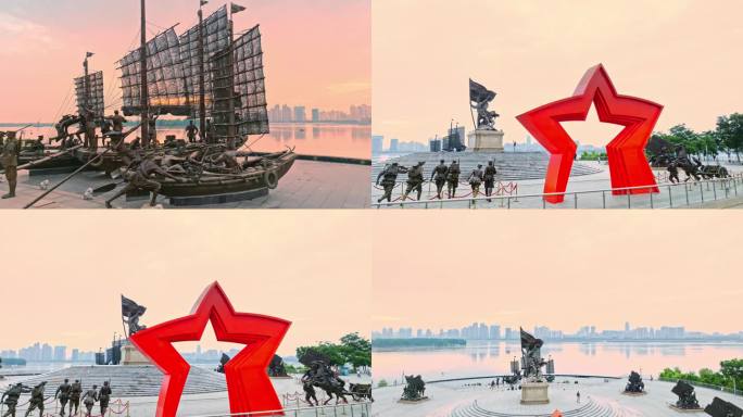 航拍南昌建军雕塑广场