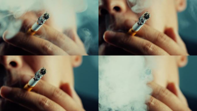 有烟瘾的男性抽烟缓解精神压力