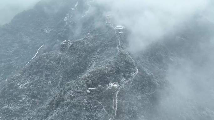 绍兴香炉峰航拍雪景