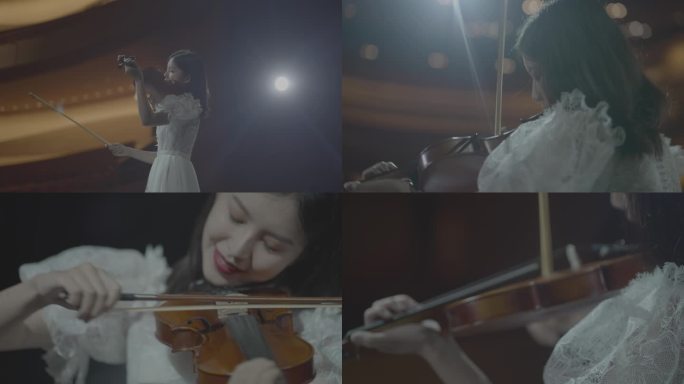 女生在空旷的舞台演奏小提琴