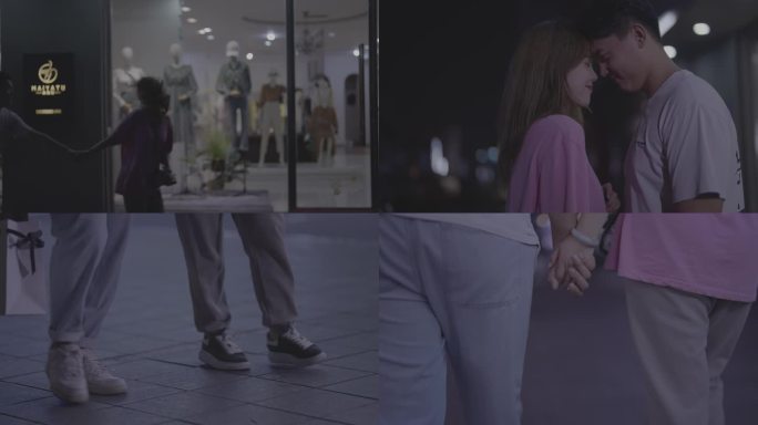 情侣逛街购物奔跑