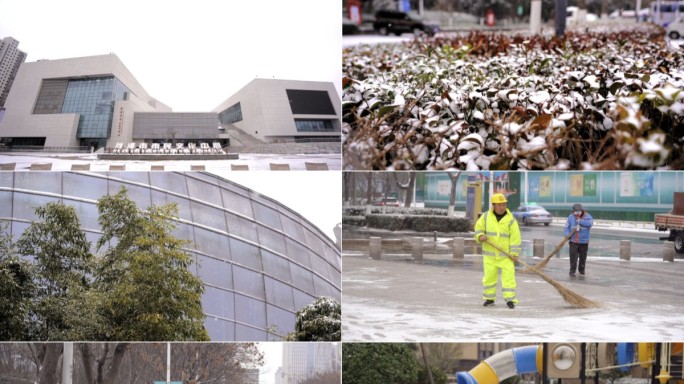 菏泽大剧院市民文化中心冬天雪景