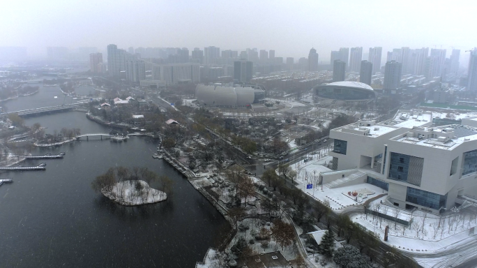 菏泽大剧院市民文化中心冬天雪景