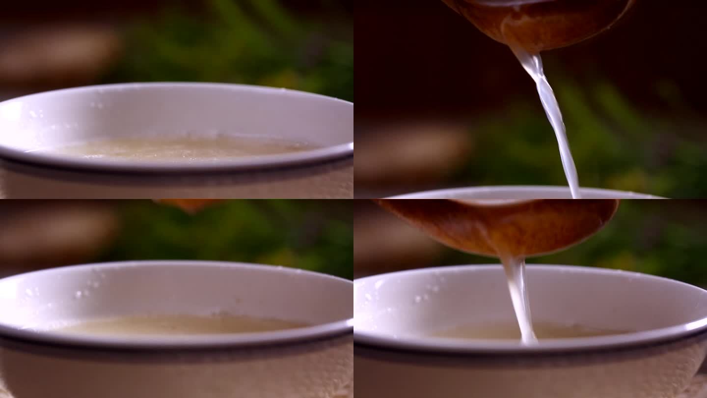 勺子盛起浓稠奶白大骨汤