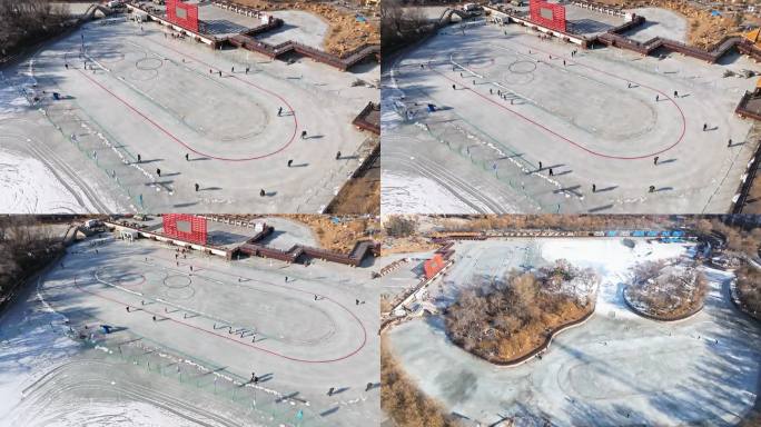 东北冬天公园群众滑冰