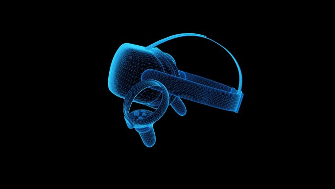 蓝色科技线条VR眼镜手柄透明通道素材