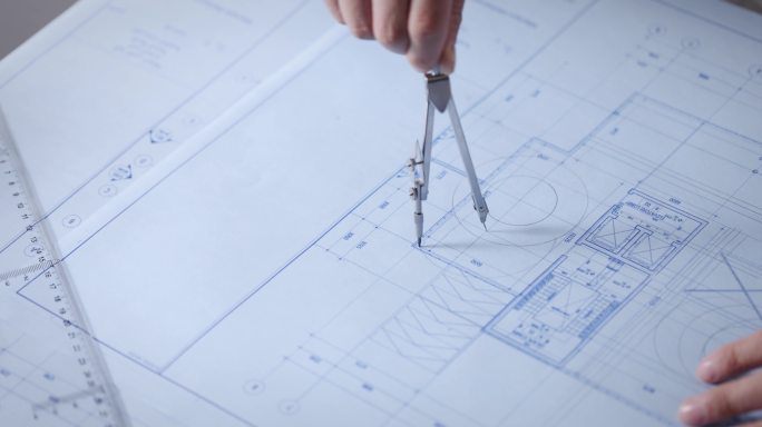 【正版素材】规划蓝图圆规绘图