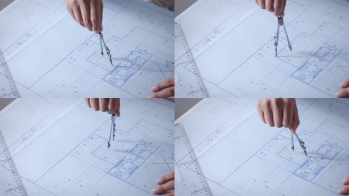 【正版素材】规划蓝图圆规绘图