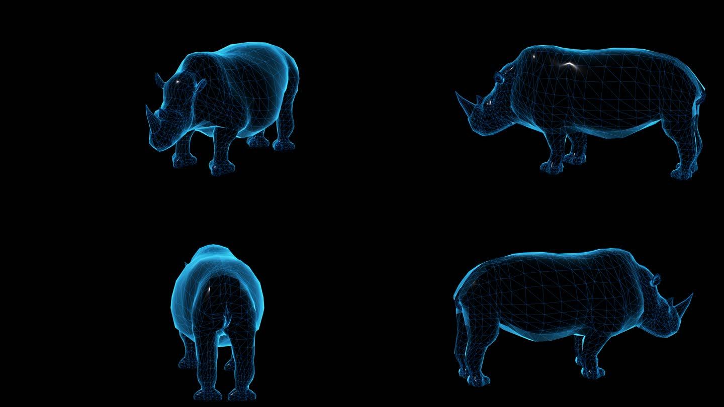 蓝色科技线条犀牛透明通道素材