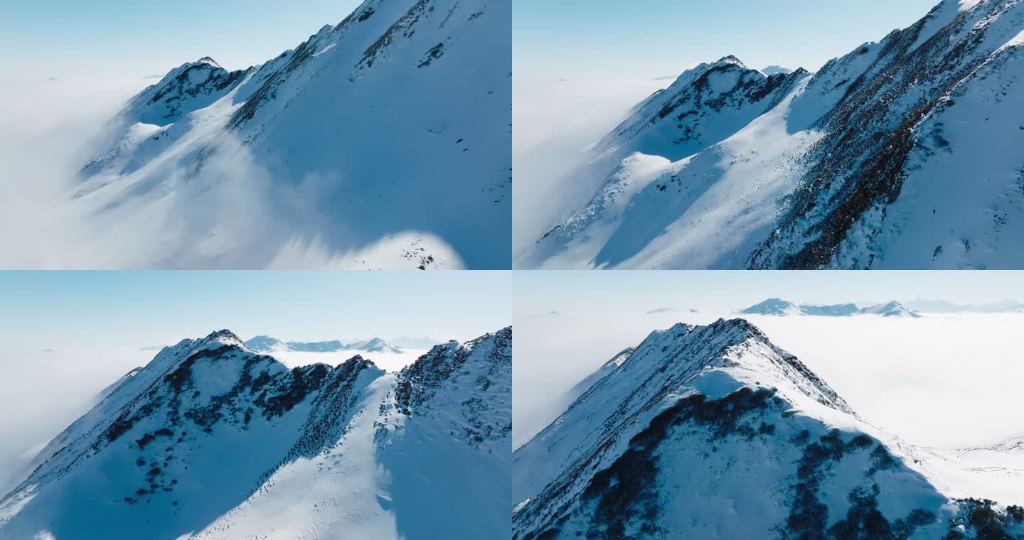 冬日雪山美景川西夹金山航拍风景