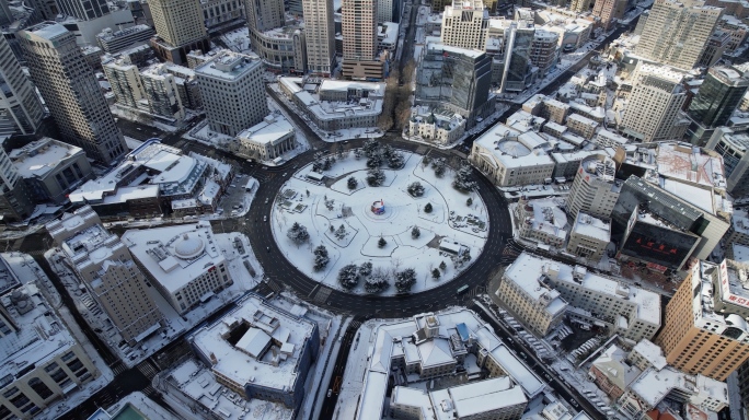 大连航拍雪景城市