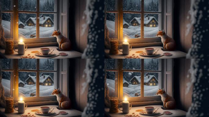 童话场景视频 窗外飘雪