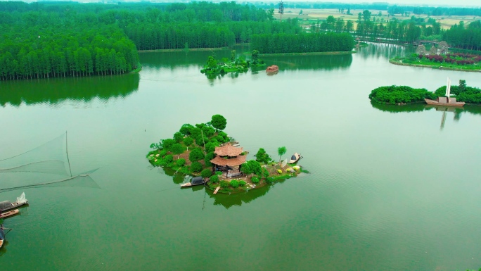 湖北仙桃梦里水乡航拍，梦里水乡风景4K