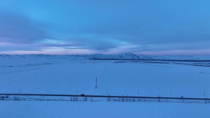 航拍雪域雪原暮色