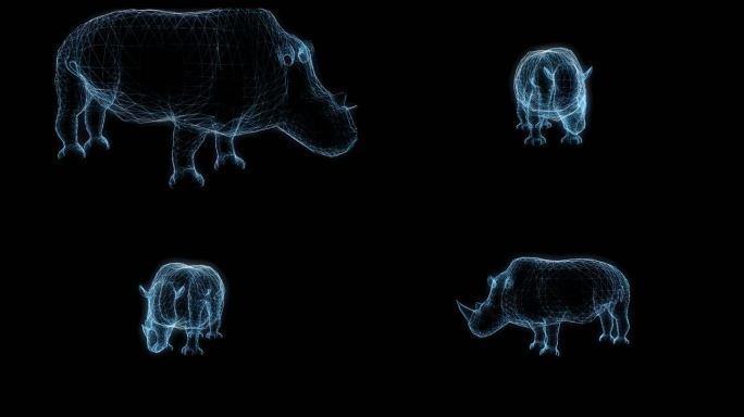 透视全息犀牛动画透明通道素材