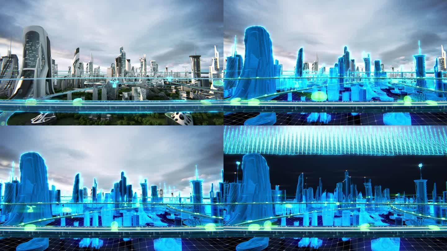 科技智慧城市数据互联元宇宙城市线框