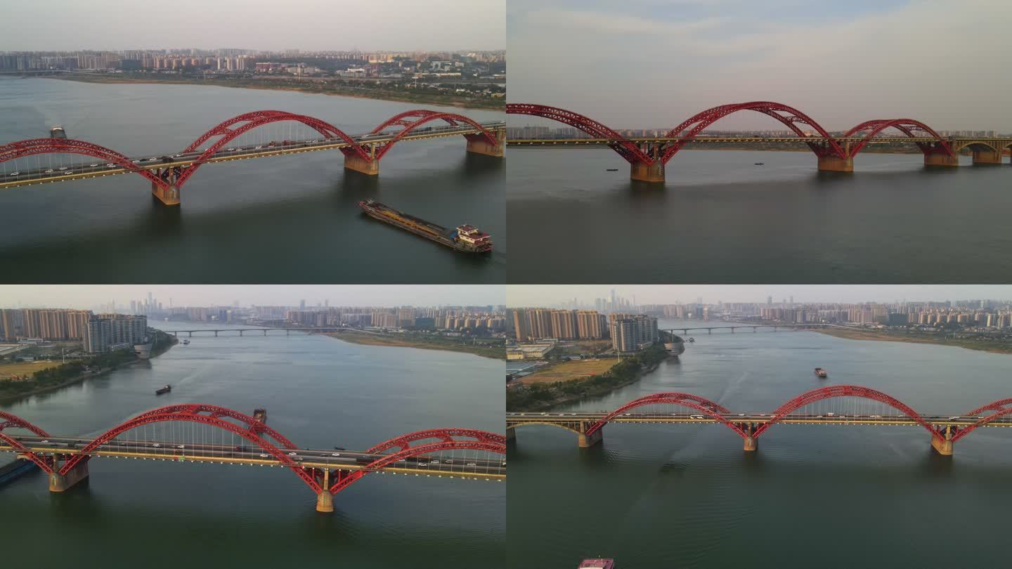 航拍湖南长沙湘江大桥